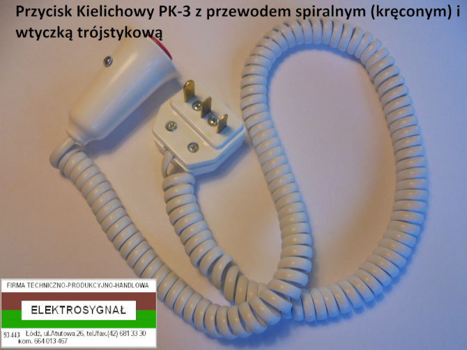 Przycisk Kielichowy (gruszkowy) PK-3 z przewodem spiralnym i wtyczką trójstykową